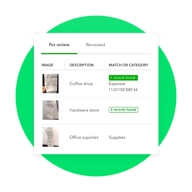 QuickBooks receipt organization and expense tracking